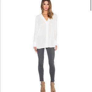 Vince Long Sleeve V Neck Top in Off White